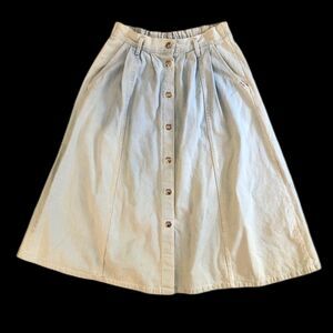 Cherokee Denim Prarie Skirt Womens Size L 90s Light Ombre Button Front Midi USA